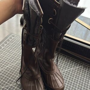 UGG Belcloud Waterproof Leather Duck Dark Brown Winter Boots